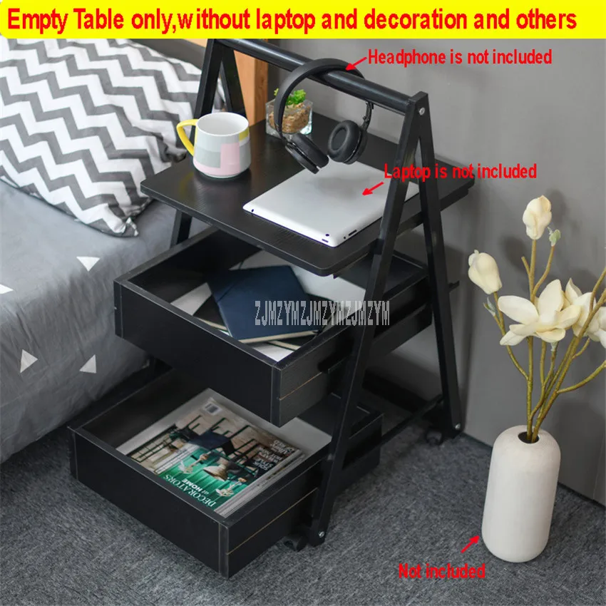 3 слоя простой креативный подвижный чайный стол, шкаф для отдыха, треугольный дизайн, придиванный столик с колесом и ящиком для хранения - Цвет: Black willow color