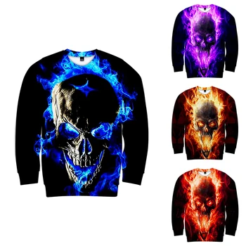 

Fashion Hip Hop Flame Skull 3d Hoodies Pullover Costume Men Women Capless Sweatshirts Long Sleeve O-neck Homme 3D Hoodie Top 4XL