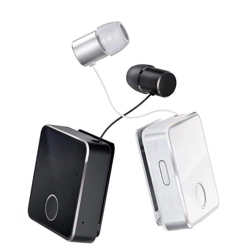Mini Bluetooth 5 0 Headphone Clip on Cable Retractable Earphone Wireless Music Headsets Vibration Alert Hands free w Mic