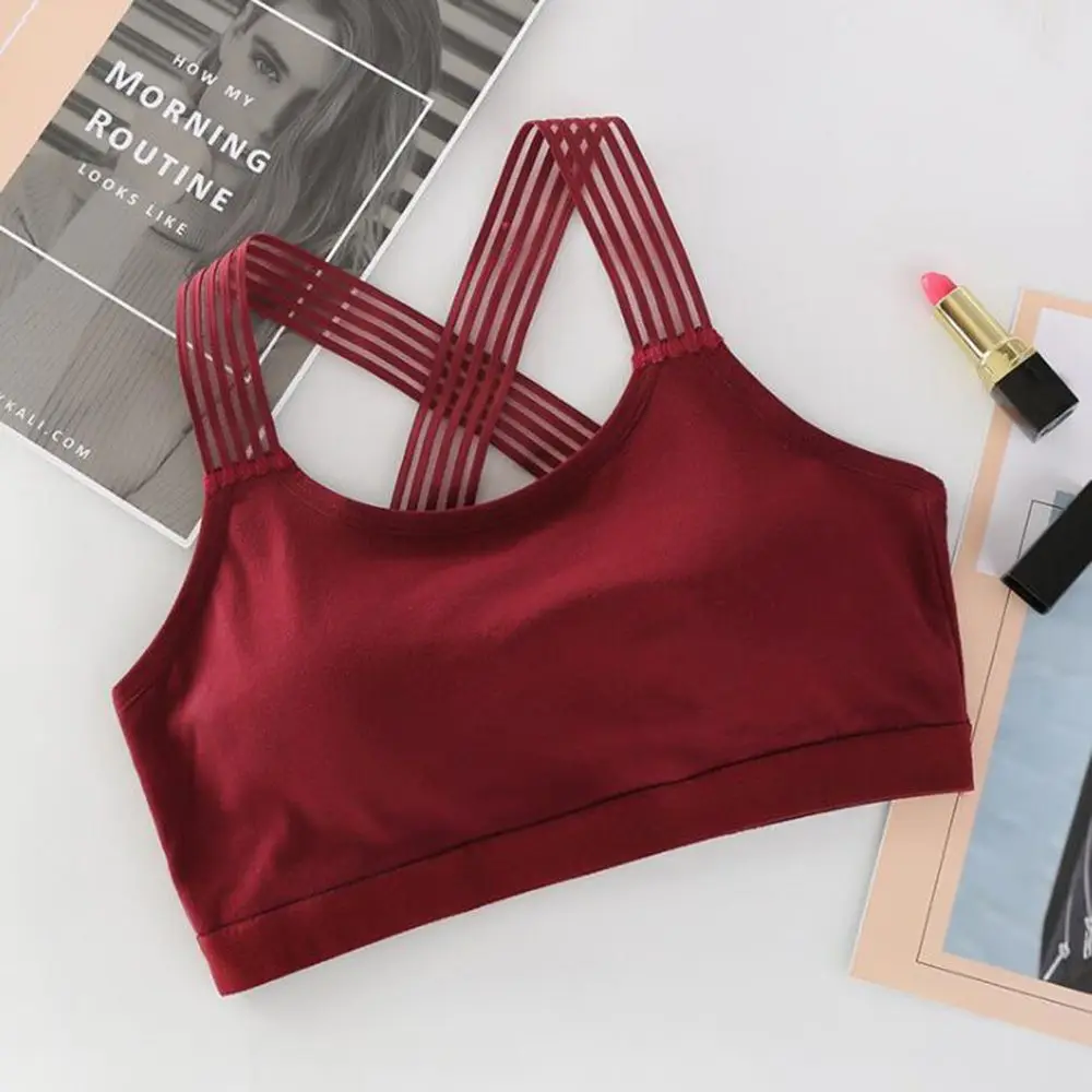 wine red Спортивный бюстгалтер Женские, для спорта, йоги Бюстгальтер Ударопрочный пуш-ап спортивный бюстгальтер-топ для занятий йогой, дышащий цельный бюстгальтер для фитнеса бега зала жилет топы Спортивная тренировочная бюстга - Цвет: wine red