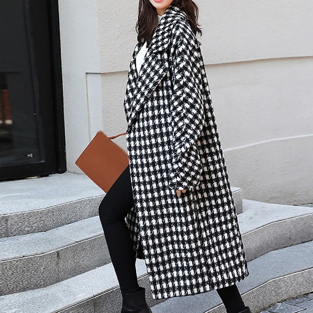 Chaqueta mujer, зимнее пальто для женщин, для работы, в клетку, винтажное, зимнее, для офиса, с длинным рукавом, на пуговицах, шерстяная куртка, пальто, abrigos mujer invierno