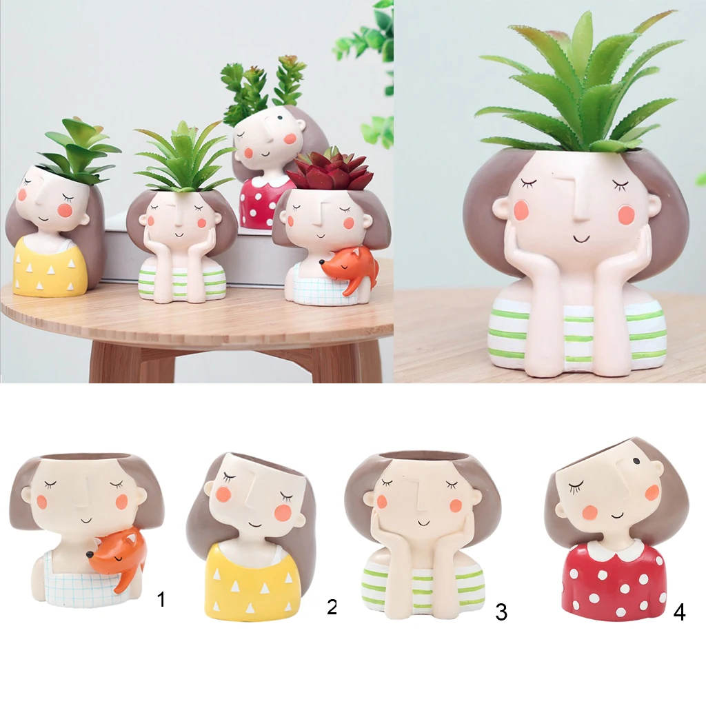 4pcs/set Girl & Boy Design Mini Flower Pots Cacti Succulent Plant Container Flowerpot Garden Planter Window Box Home DIY Decor