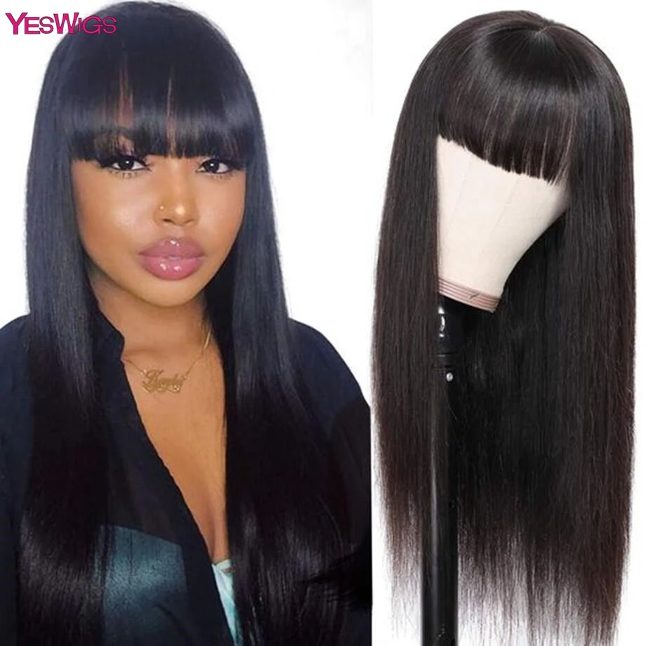 Yeswigs Straight Hair Wig Full Machine Made Human Hair Wig Brazilian Straight Human Remy Hair With Bang 30 Inch Long Straight Full Machine Wigs Aliexpress