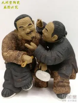

Draw ears Shiwan ceramic figures folk customs ceramics old people's in-laws heart to heart figure Sculpture statue Home art deco