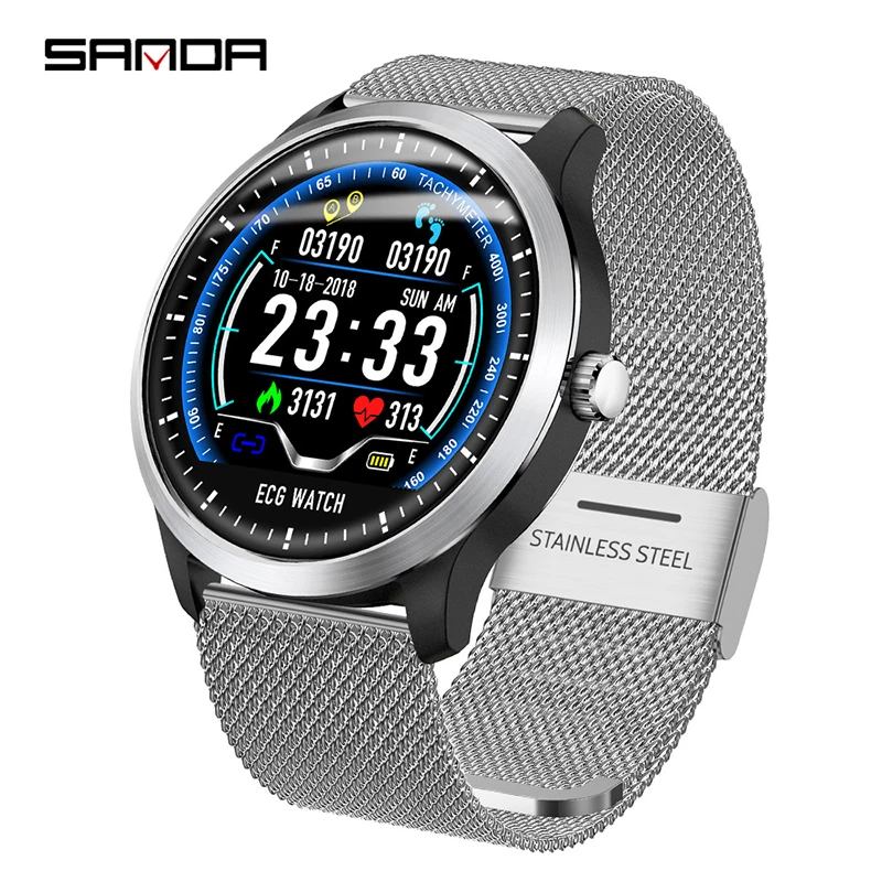 SANDA новые ЭКГ+ PPG Смарт часы мужские IP67 водонепроницаемые спортивные часы монитор сердечного ритма кровяное давление умные часы для мужчин часы - Цвет: Серый