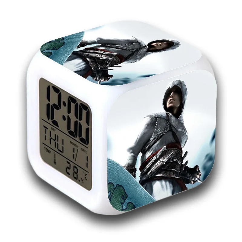 Assassin's Creed Assassins Creed сопутствующие товары светодиодный Цвет Фул Цвет изменение квадратные часы креативные маленькие часы-будильник