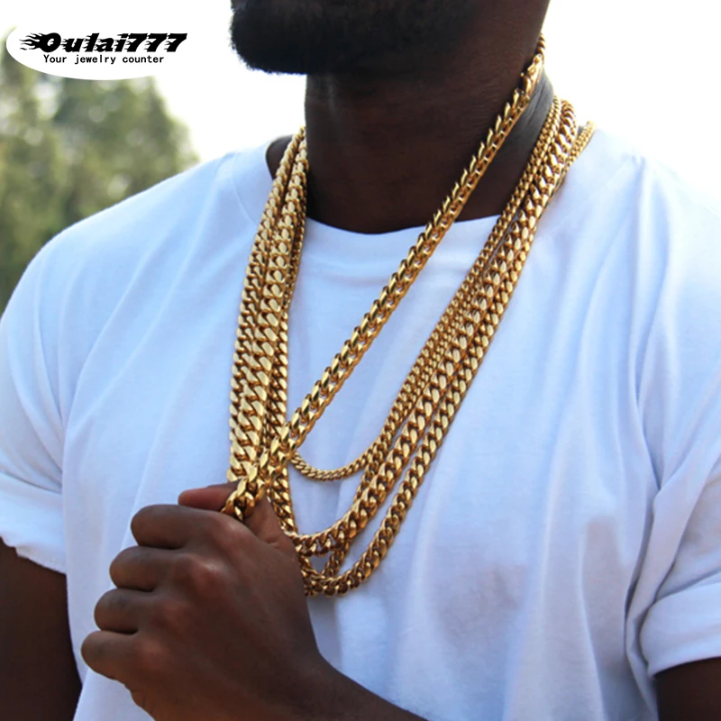 

oulai777 big long necklaces gold cuban link chain men necklace stainless steel mens personalized pride chunky necklace male man