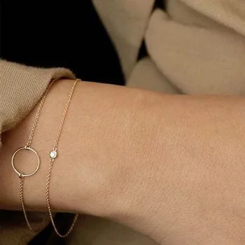 

Circle Women's Bracelets Simple Men Friendship Set Bracelet Trendy Gold Color Jewelry Zinc Alloy Rhinestone Fashion Lady Armband