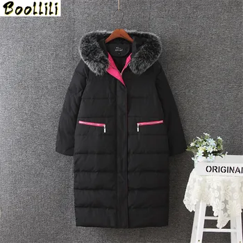 

Boollili Women's White Duck Down Jackets Fox Fur Collar Coat Female Winter Jacket Women Hooded Thick Parka Chaquetas Mujer