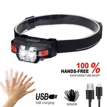 

5 Mode Micro USB Rechargeable IR Motion Sensor Headlight Torch Mini LED Headlamp Whtie/Red Warning Light