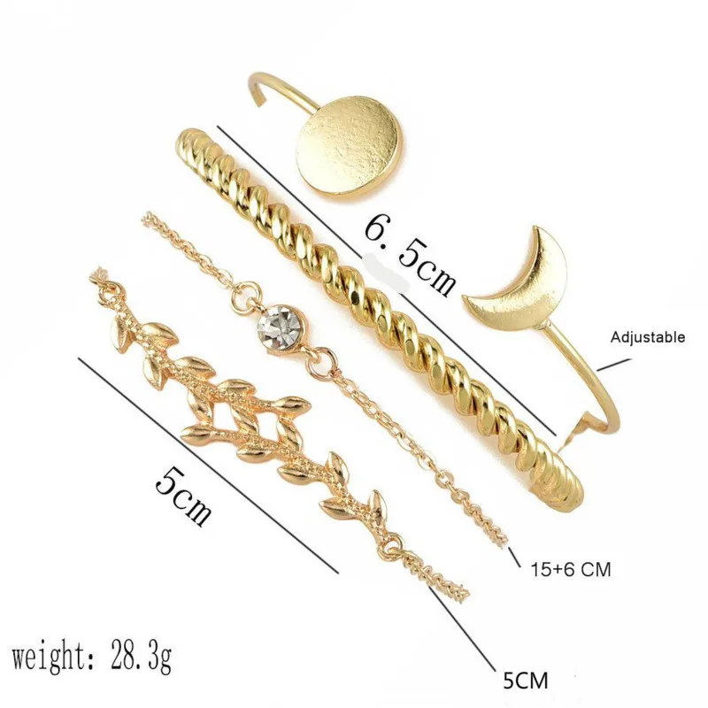 Мода 4 шт./компл. листья с геометрическим рисунком золотой браслет-цепочка комплект в богемном стиле Винтаж Шарм открытое Для женщин браслет Браслеты женские ювелирные изделия
