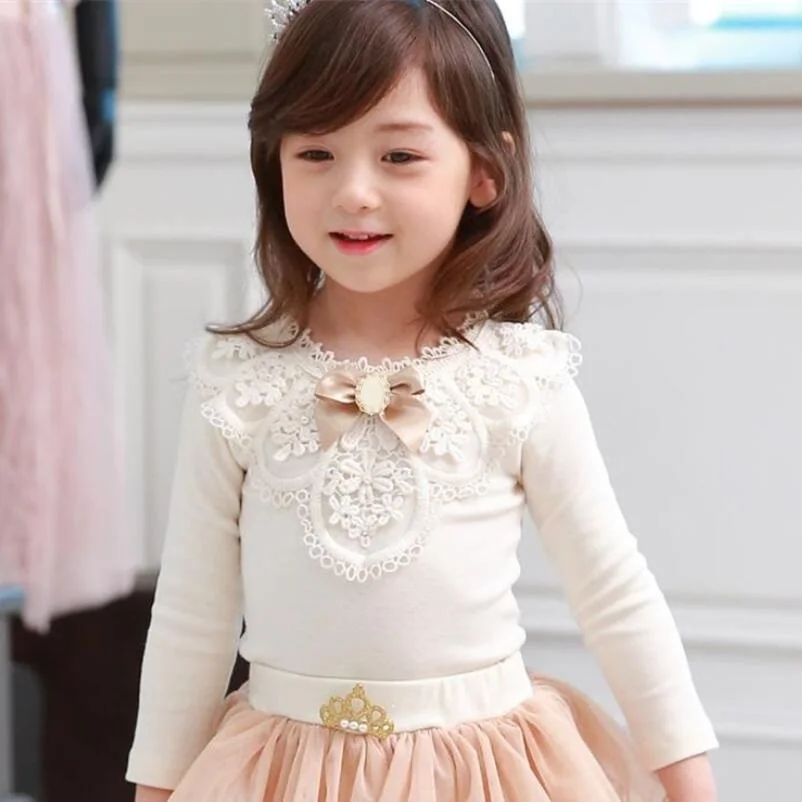Kids Shirts Spring Fall Winter School Girls Long Sleeve Lace Bow Shirts Dot Print Shirt Tops And Blouse Baby Clothes