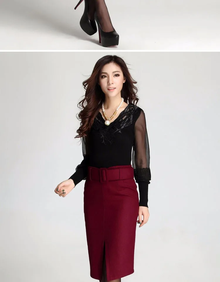 Autumn Winter Retro High Quality Woolen Skirt Warm Knee-Length Women Skirts Elastic With Belt DF995