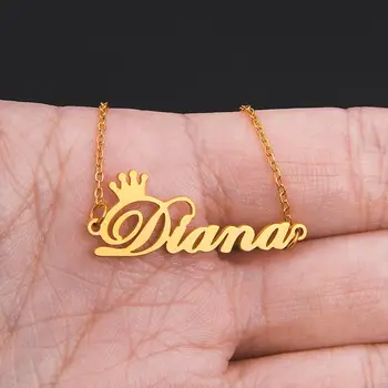 

Lucktune Personalized Custom Nameplate Necklace Stainless Steel Name Crown Choker Necklace Girlfriend Gift