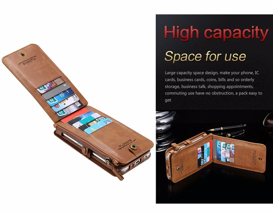 FLOVEME бизнес кошелек телефонные чехлы для samsung Galaxy Note 9 8 7 5 4 3 металлический кожаный чехол на молнии для samsung S8/S10/S9 Plus сумка