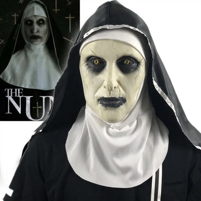 

The Nun Horror Mask Cosplay Scary Latex Masks With Headscarf Full Face Helmet Halloween Party Props