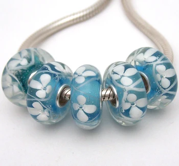 

JGWG1805 5X 100% Authenticity S925 Sterling Silver Beads Murano Glass beads Fit European Charms Bracelet diy jewelry Lampwork