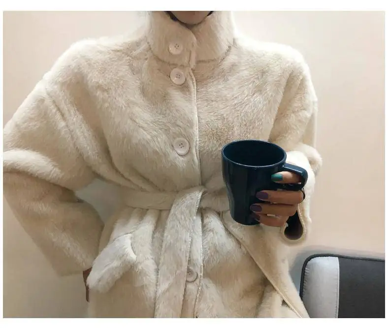 Heydress Зимняя Толстая однотонная женская меховая куртка Верхняя одежда для леди из искусственного кроличьего меха с поясом модные пальто женские теплые пальто
