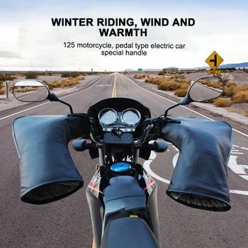 

Winter Thermal Motorcycle Handlebar Gloves with Reflective Strip Windproof Waterproof Warm Motorbike Handle Bar Hand Cover Muffs