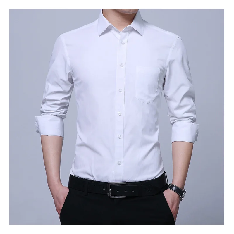 Приталенная Мужская рубашка, Новое поступление, Элитные высококачественные деловые рубашки с длинным рукавом, бизнес полиэстер
