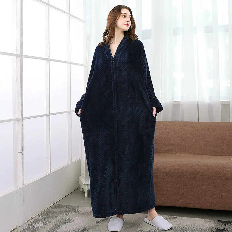 

Autumn and winter flannel bathrobe wide thick warm multi-color zipper Bridesmaid Robes unisex couple models