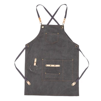 

BBQ Canvas Apron Bib Chef Kitchen Apron for Women Men Barista Bartender Pockets Home Barber Cook Coffee Restaurant-Dark Gray