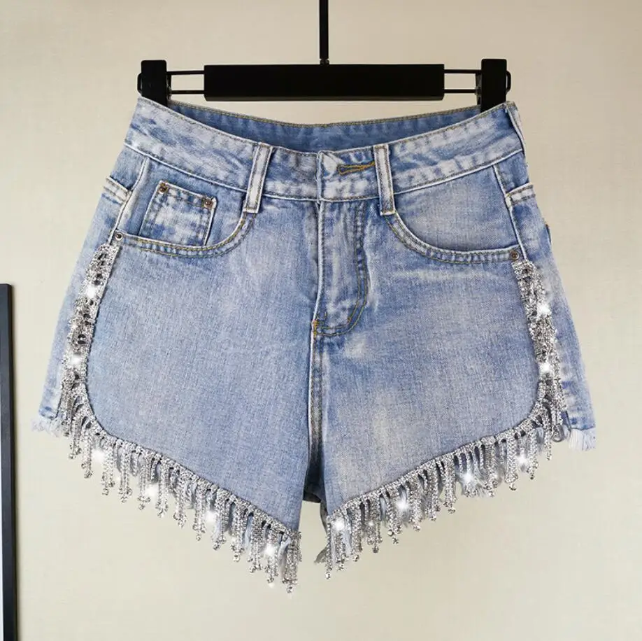 short-a-jambes-larges-nouveaute-coreenne-slim-denim-industrie-lourde-pompon-strass-taille-haute-q566-ete-2022