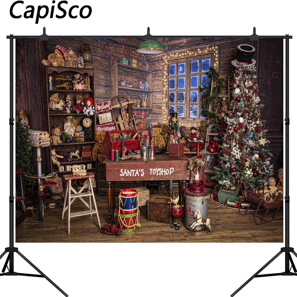 Capisco Santa's Toy Shop Photography Backdrops Christmas Tree Gift Snow ...