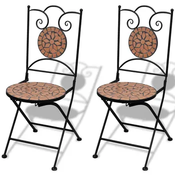 

2Pcs Garden Chair High-quality Mosaic Chairs Weatherproof Ceramic Seat Portable Metal Camping Dining Backrest Chair Seat Outdoor