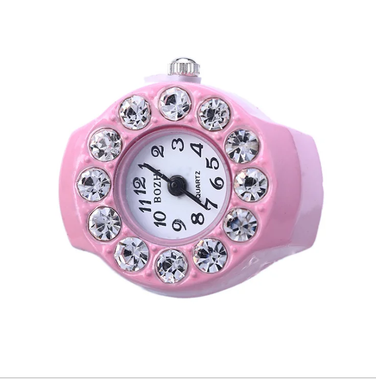Горячая Стиль кольцо часы Винтаж леди палец часы набор алмаз вокруг пальца Совет часы - Цвет: Розовый