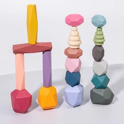 Hot Colorful Wood Toy Building Blocks Creative Baby Montessori Educational Wooden Toys For Children Rainbow Stone Stacking Game