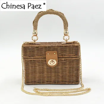 

New rattan natural straw Shoulder Bag Women hand-woven Messenger Bag Summer Beach Square box Straw Handbag lady Bolsa Feminina