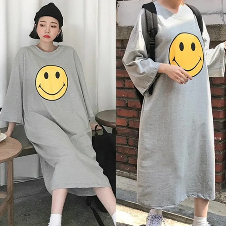 

Nightgown Women's Long Sleeve Autumn & Winter Gray round Smiley Skirt M-XXL (17) Double-Sided Qmilch Thick-