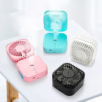

USB Folding Humidification Fan, Portable Desktop Folding Hanging Neck Moisturizing Spray LED Night Light Small Fan
