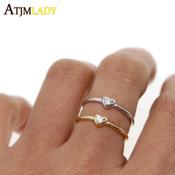 

New 925 Sterling Silver Cubic Zirconia heart silver gold tiny thin women ladies finger thin delicate ring jewelry rings factory