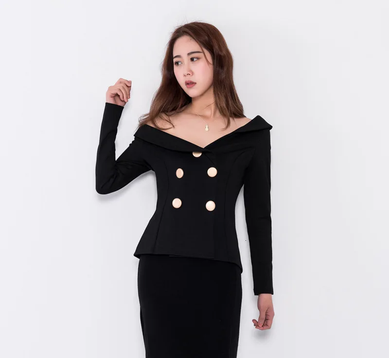 LANMREM New spring Fashion Loose Double Breasted Asymmetrical Collar Full Sleeve Strapless Shoulder Women's Suit UA23101