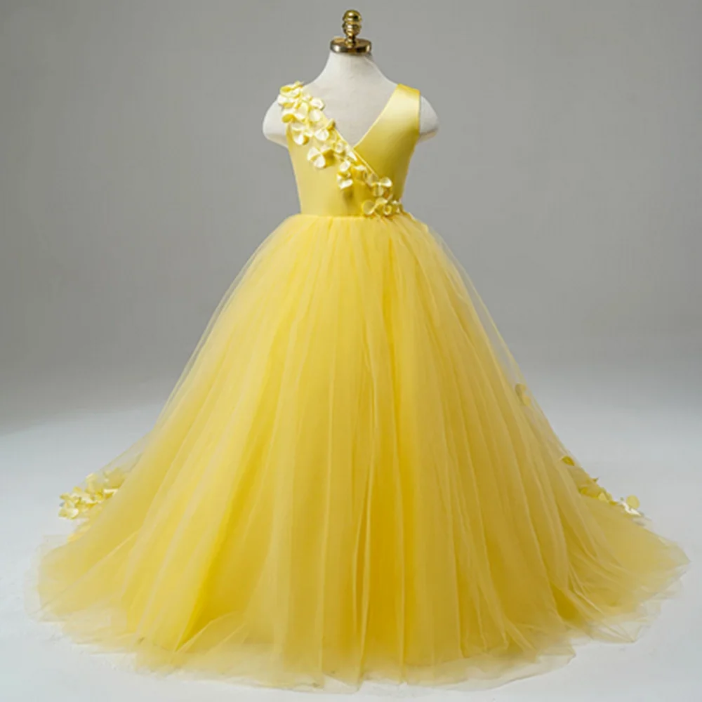 Flower Girl Dress Puffy Shiny for Girl Birthday Wedding Party First Communion
