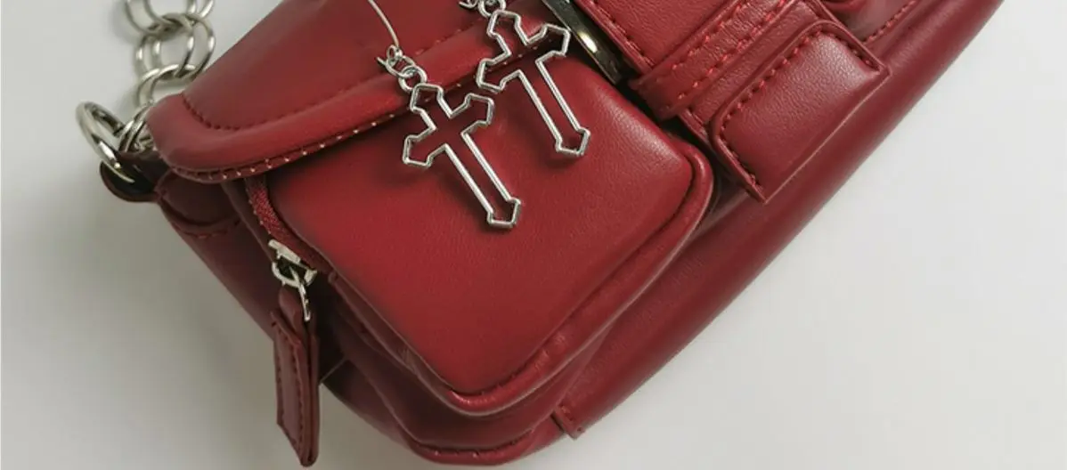 Xiuya Vintage Gothic Shoulder Bag Women 2022 Harajuku Punk Pin Cross Crossbody Bags Solid PU Leather Womens Handbag Pouch