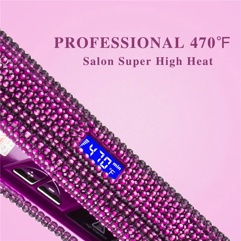 Description Picture 6 of itemRhinestones Hair Flat Iron Floating Titanium Plate Hair Straightener 470°F MCH Fast Heating LCD Display 1 Inch Curling Irons