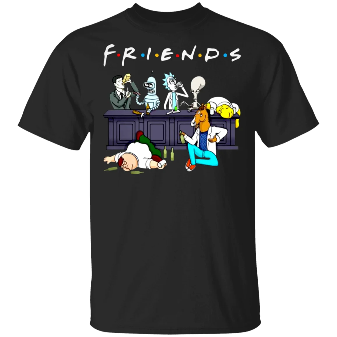 Футболка Rick And Morty Drinking Buddies Friends черный-темно-синий для мужчин и женщин