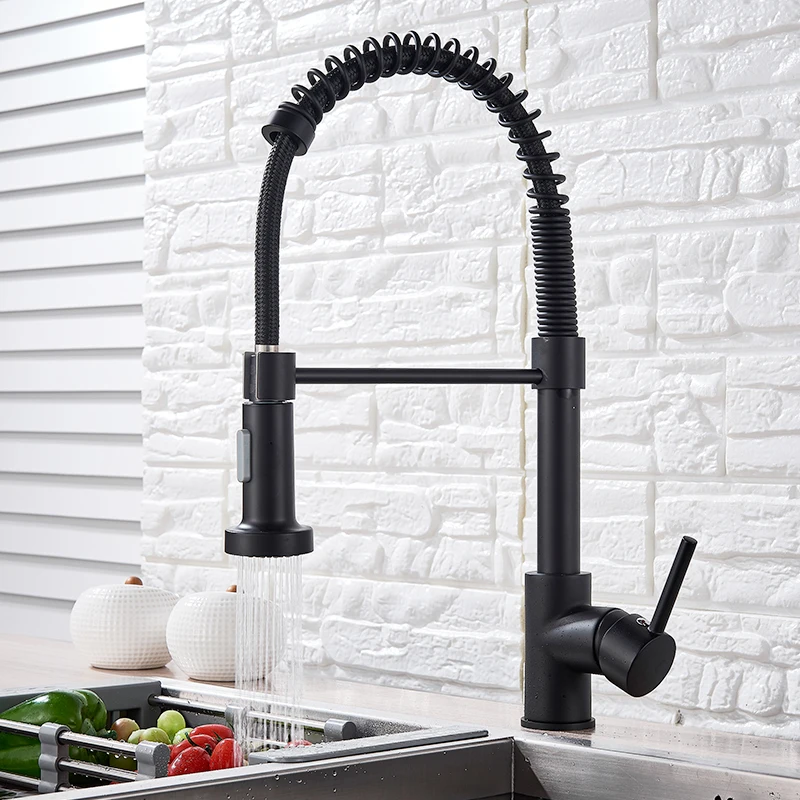  Quyanre Matte Black Kitchen Sink Faucet Pull Down Kitchen Faucet Single Handle Mixer Tap 360 Rotati - 33000476468