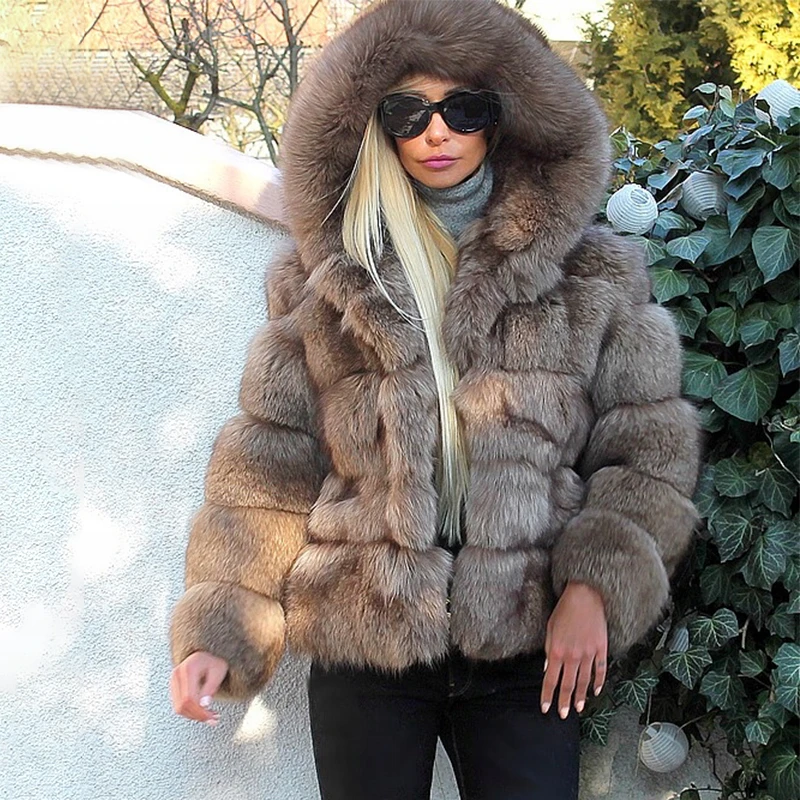 New Luxury Women Real Blue Fox Fur Coat 