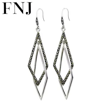 

FNJ 925 Silver Earrings MARCASITE Statement rhombus New Fashion Original S925 Sterling Silver Drop Earring for Women Jewelry