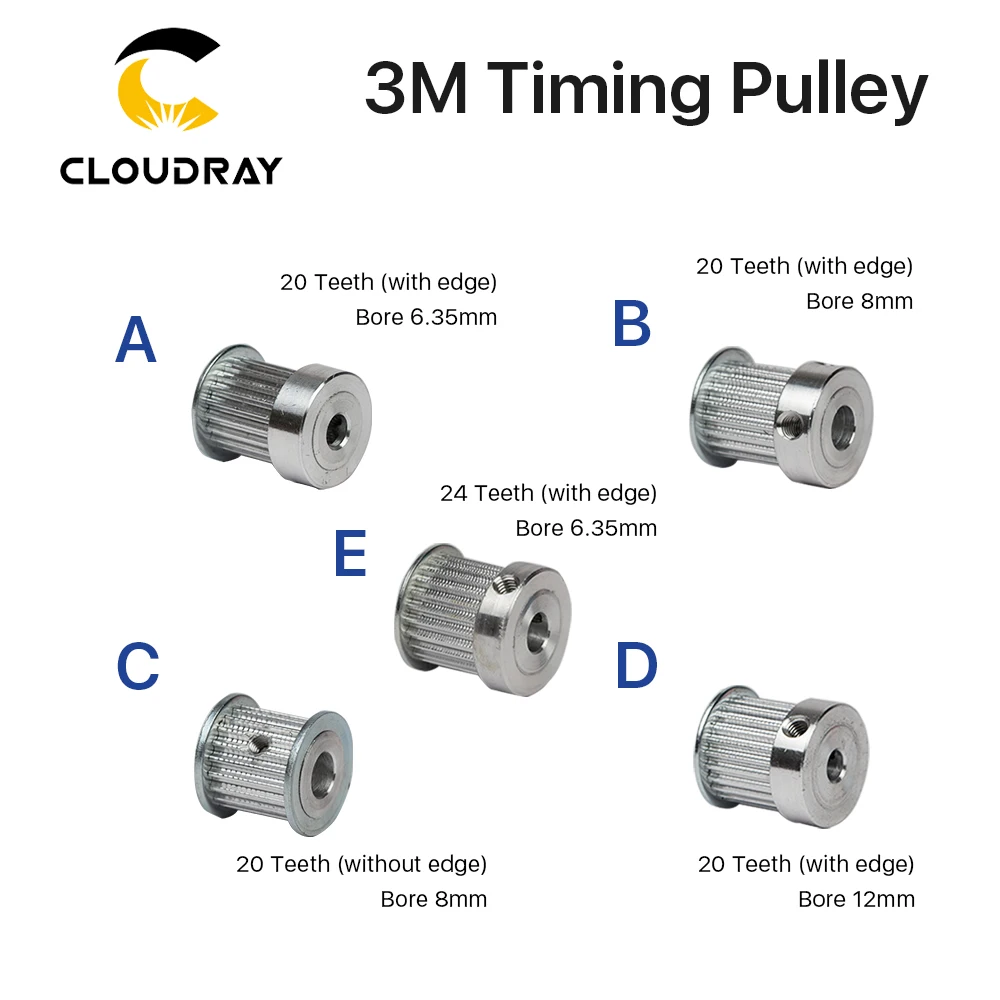Cloudray CO2 Laser Metal Parts Synchronous HTD 3M Gear Pulley 6.35/8/12mm for DIY CO2 Laser Engraving Cutting Machine