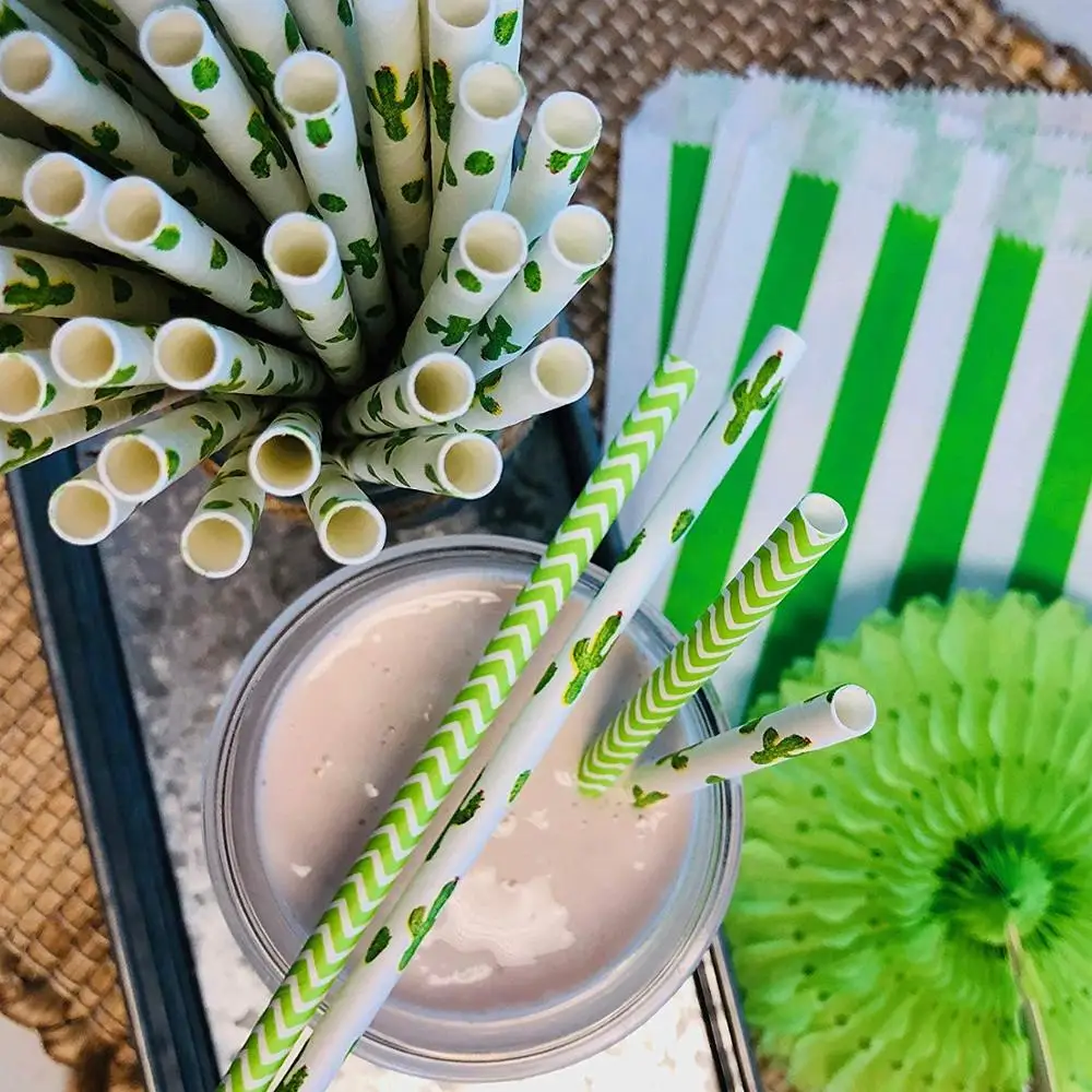 200 шт зеленая бумага кактус соломинки оптом-биоразлагаемые Гавайская тропическая пляж коктейль Luau Свадебные барбекю вечерние питьевой соды Декор