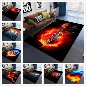 

3D Printing Bedroom Area Rugs Flame Skull Gothic Large Size Carpets Modern Halloween Party Anti-slip Floor Rug Home Decor Mats