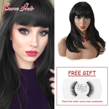 

Full Cap Synthetic Wigs Long Straight Natural Black Hair Female Bang Hairstyle Wigs Heat Resistant Synthetic Fiber Women's Wig