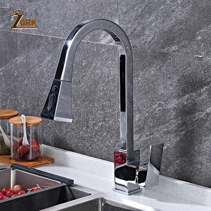  ZGRK Kitchen Faucets Silver Single Handle Pull Out Kitchen Tap Single Hole Handle Swivel 360 Degree - 4000165519894
