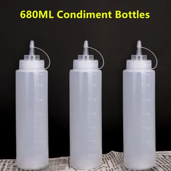 

Empty 680ML salad dressing container Squirt Condiment bottles with Twist On Cap BPA Free dropper bottle 10PCS/lot