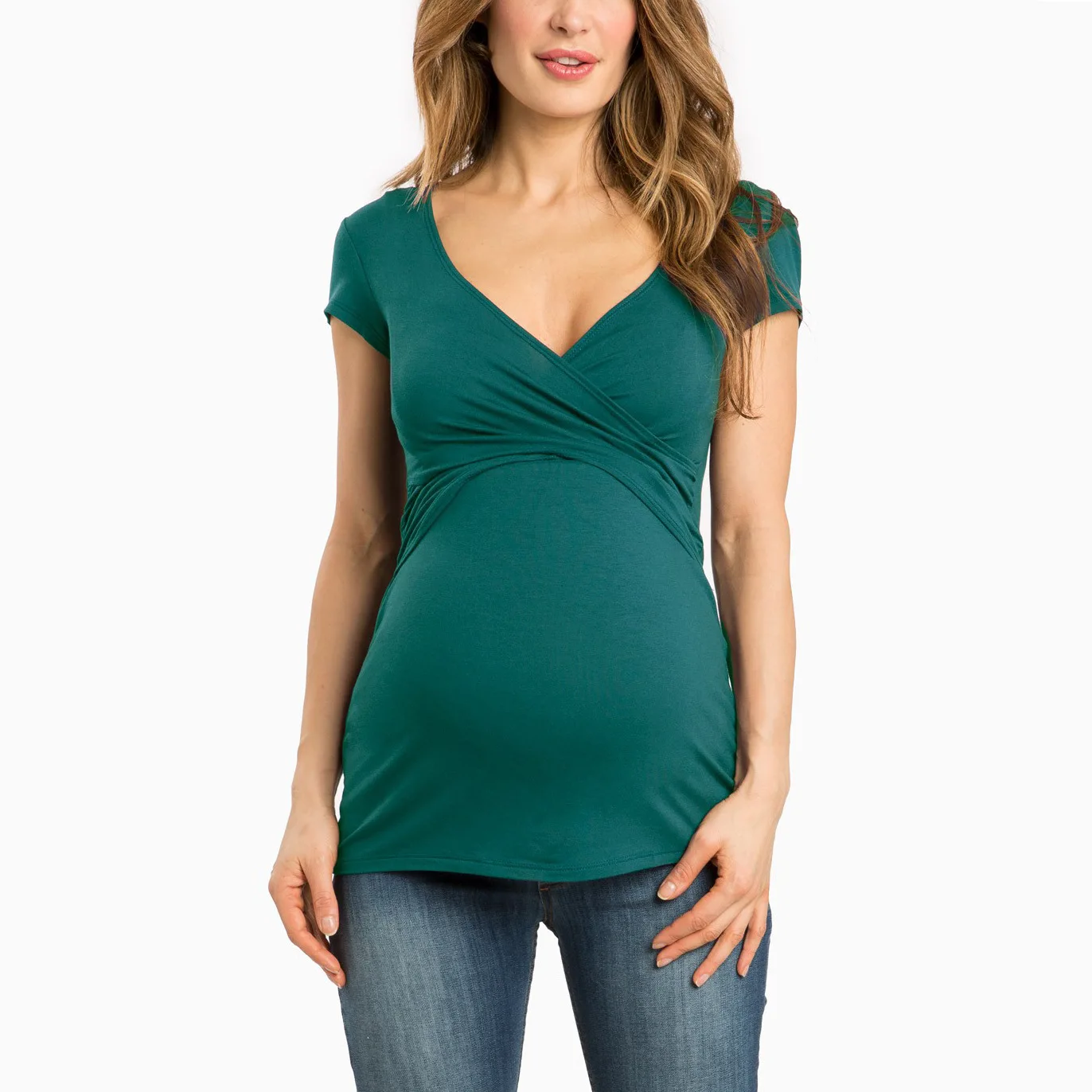 Топы размера плюс для беременных, грудного вскармливания, футболки для беременных, одежда для кормления для беременных женщин, футболки для кормления, Офисная Женская одежда - Цвет: Short Green